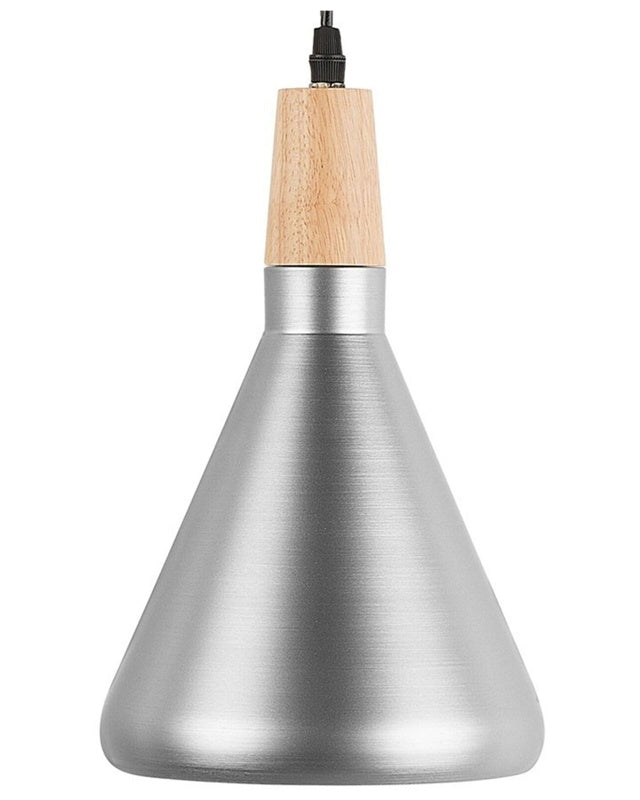 Pendant Lamp Silver Colour Metal Light Wood Bell Shape Task Lighting Modern Beliani