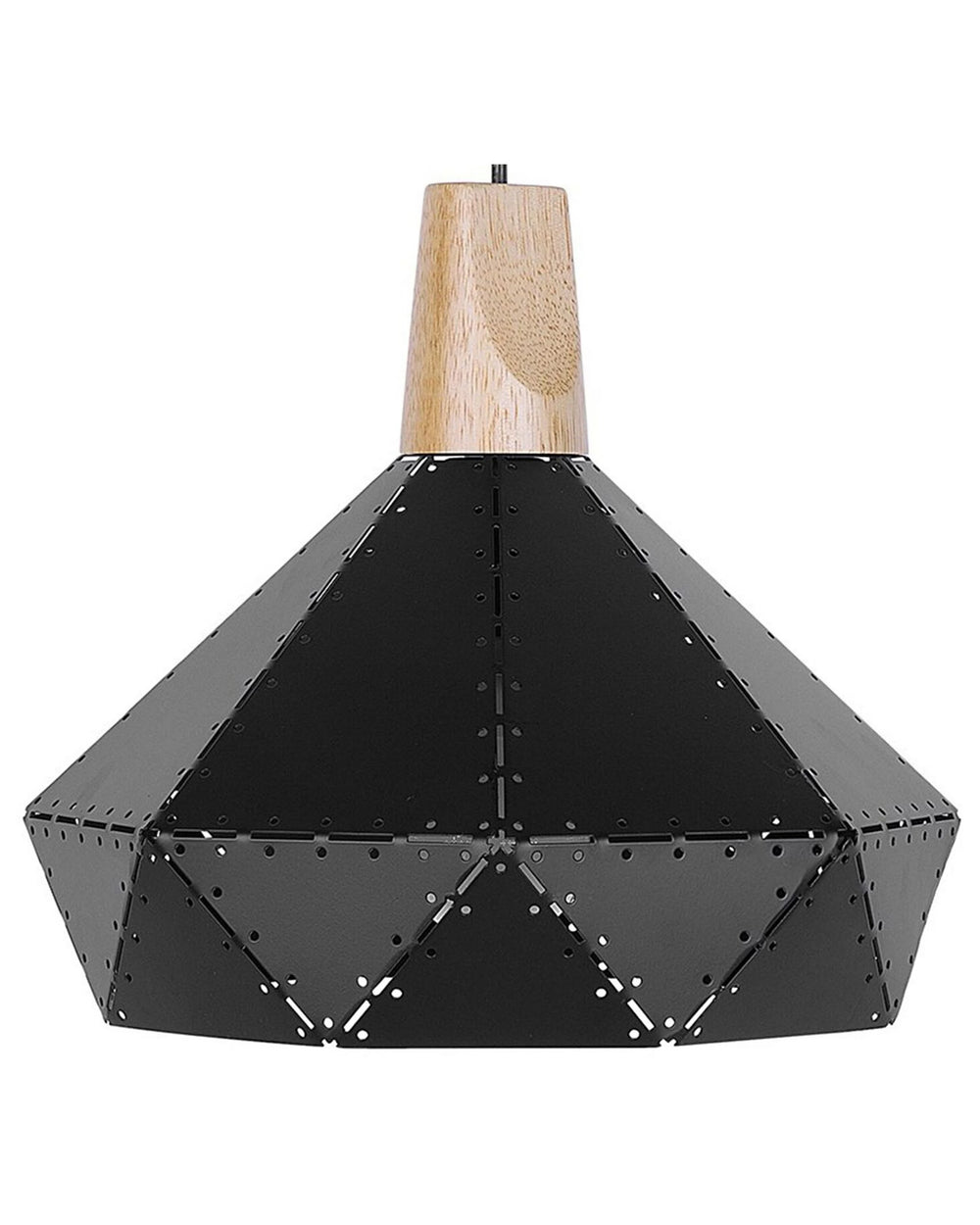 Pendant Lamp Black Colour Metal Oak Wood Element Geometrical Shape Modern Beliani