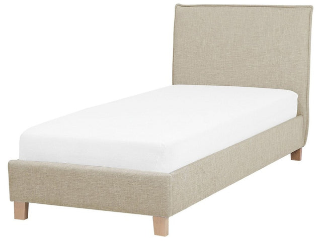 Bed Frame Beige Fabric Upholstery Wooden Legs EU Single Size 3ft Slatted with Headboard Minimalistic Scandinavian Style Beliani