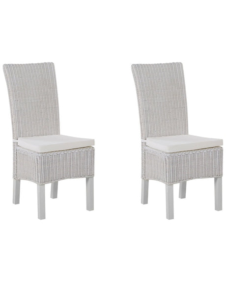 Set of 2 Dining Chairs White Rattan Wicker Mango Wood Legs Boho Indoor Modern Design Beliani