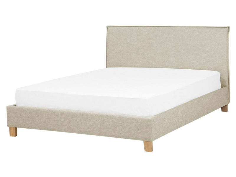 Bed Frame Beige Fabric Upholstery Wooden Legs EU King Size 5ft3 Slatted with Headboard Minimalistic Scandinavian Style Beliani