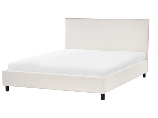 Bed Frame Beige Fabric Upholstery Wooden Legs EU King Size 5ft3 Slatted with Headboard Minimalistic Scandinavian Style Beliani