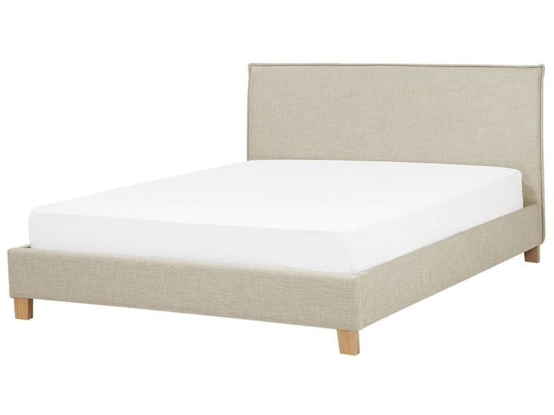 Bed Frame Beige Fabric Upholstery Wooden Legs EU Super King Size 6ft Slatted with Headboard Minimalistic Scandinavian Style Beliani