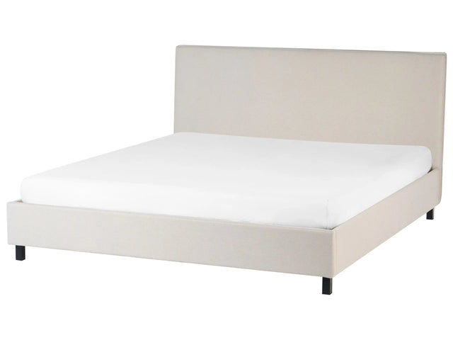 Bed Frame Beige Fabric Upholstery Wooden Legs EU Super King Size 6ft Slatted with Headboard Minimalistic Scandinavian Style Beliani