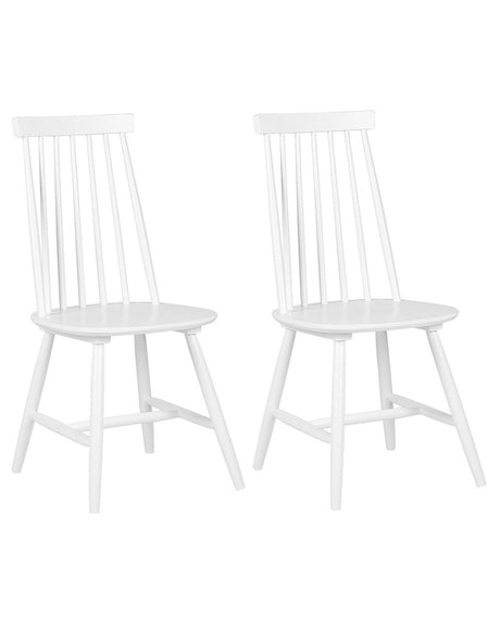 Set of 2 Dining Chairs White Solid Wood Spindle Backrest Kitchen Chair Beliani