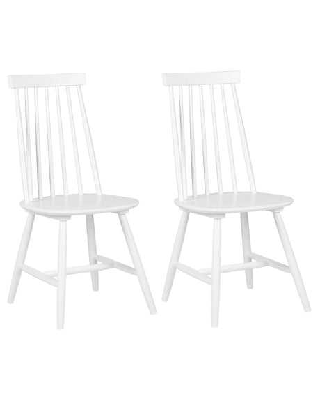Set of 2 Dining Chairs White Solid Wood Spindle Backrest Kitchen Chair Beliani