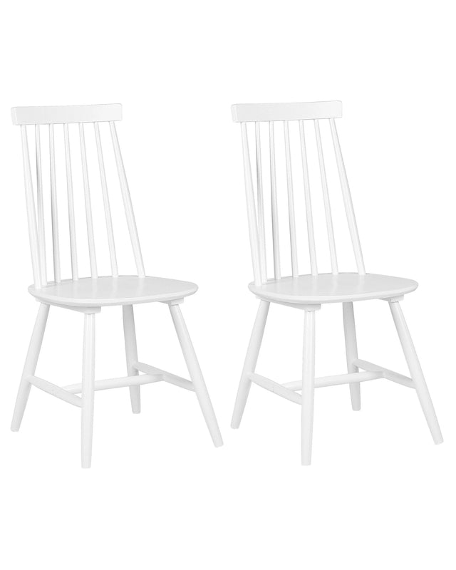 Set of 2 Dining Chairs White Solid Wood Spindle Backrest Kitchen Chair Beliani