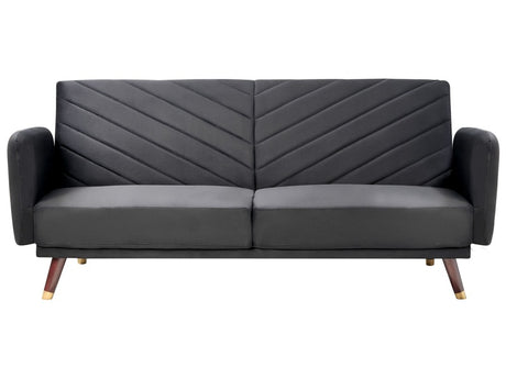 Sofa Bed Dark Black Velvet Fabric Modern Living Room 3 Seater Wooden Legs Track Arm Beliani