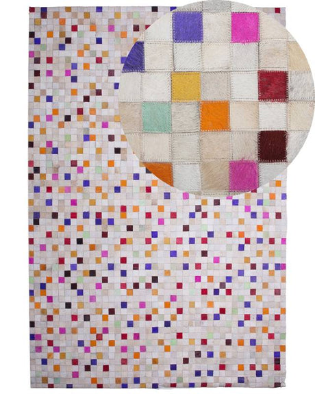 Area Rug Carpet Multicolour Cowhide Leather Patchwork Pattern Rectangular 140 x 200 cm Beliani