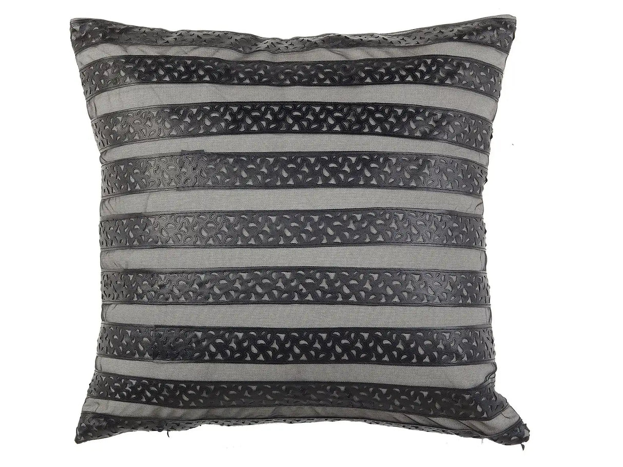 Decorative Cushion Black Faux Leather Striped 45 x 45 cm Geometric Pattern Glamour Decor Accessories Beliani