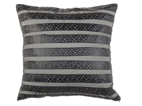 Decorative Cushion Black Faux Leather Striped 45 x 45 cm Geometric Pattern Glamour Decor Accessories Beliani