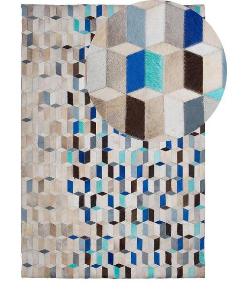 Area Rug Carpet Multicolour Cowhide Leather Patchwork Geometric Pattern Rectangular 140 x 200 cm Beliani