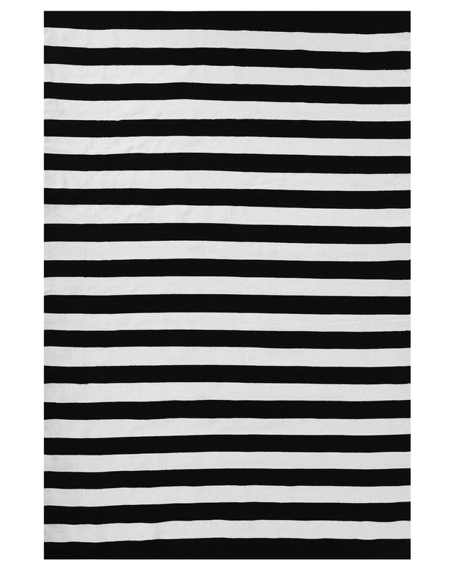 Area Rug Black White Fabric 140 x 200 cm Indoor Outdoor Stripe Pattern Modern Beliani