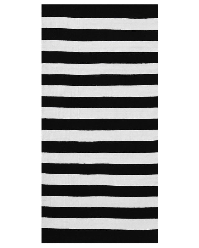 Area Rug Black White Fabric 80 x 150 cm Indoor Outdoor Stripe Pattern Modern Beliani