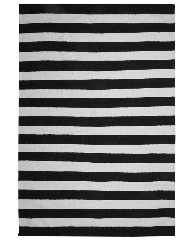 Area Rug Black White Fabric 160 x 230 cm Indoor Outdoor Stripe Pattern Modern Beliani