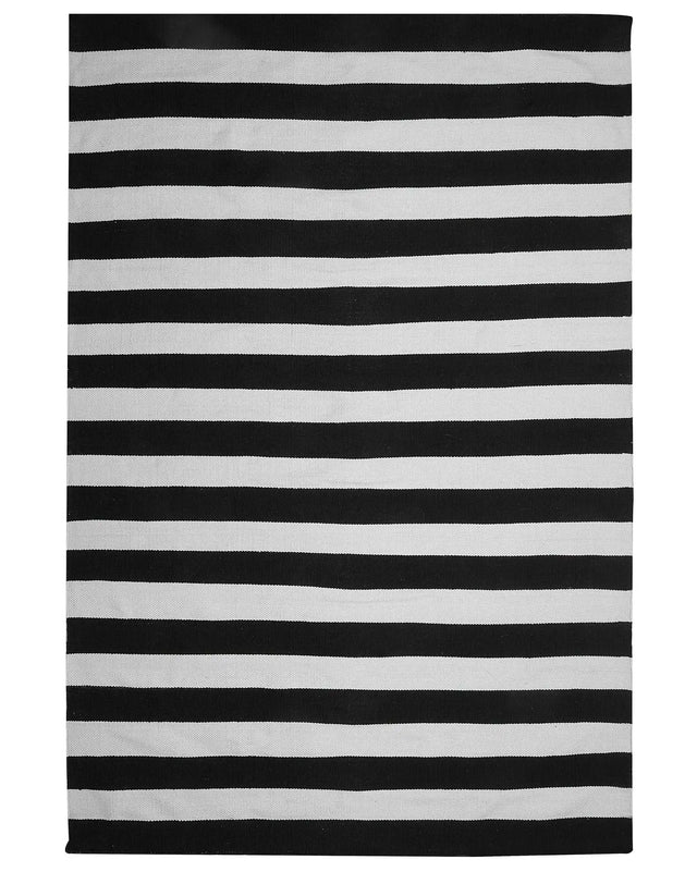 Area Rug Black White Fabric 160 x 230 cm Indoor Outdoor Stripe Pattern Modern Beliani