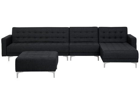 Corner Sofa Bed Graphite Grey Tufted Fabric Modern L-Shaped Modular 5 Seater with Ottoman Left Hand Chaise Longue Beliani