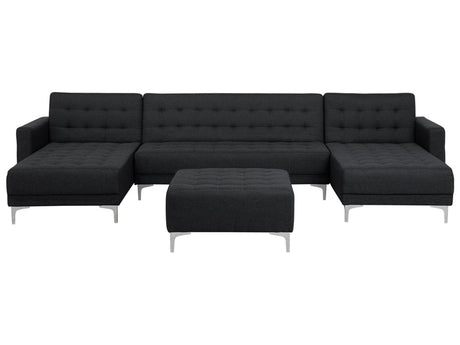 Corner Sofa Bed Graphite Grey Tufted Fabric Modern U-Shaped Modular 5 Seater with Ottoman Chaise Lounges Beliani