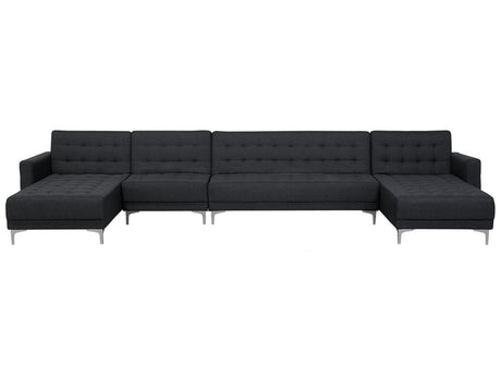 Corner Sofa Bed Graphite Grey Tufted Fabric Modern U-Shaped Modular 6 Seater with Chaise Lounges Beliani