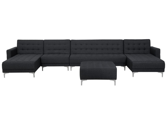 Corner Sofa Bed Graphite Grey Tufted Fabric Modern U-Shaped Modular 6 Seater with Ottoman Chaise Lounges Beliani