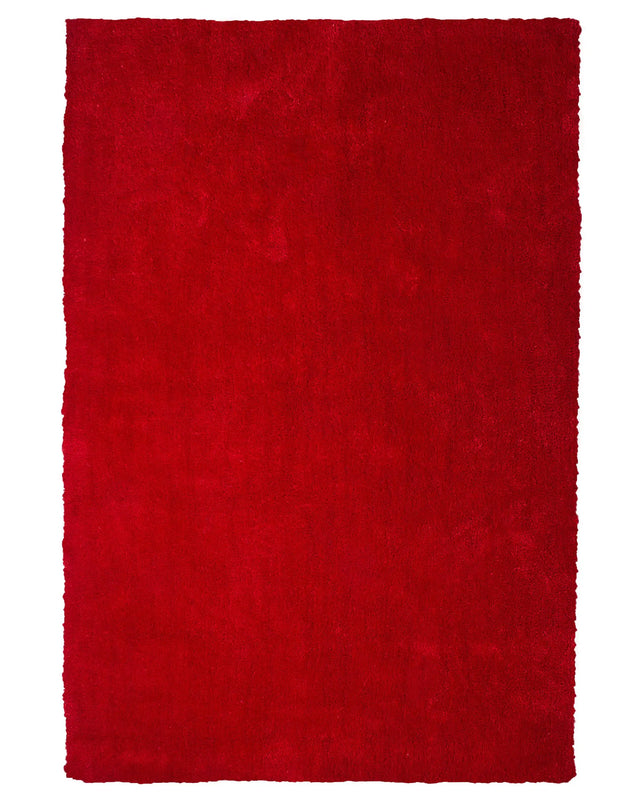 Shaggy Area Rug Red 140 x 200 cm Modern High-Pile Machine-Tufted Rectangular Carpet Beliani