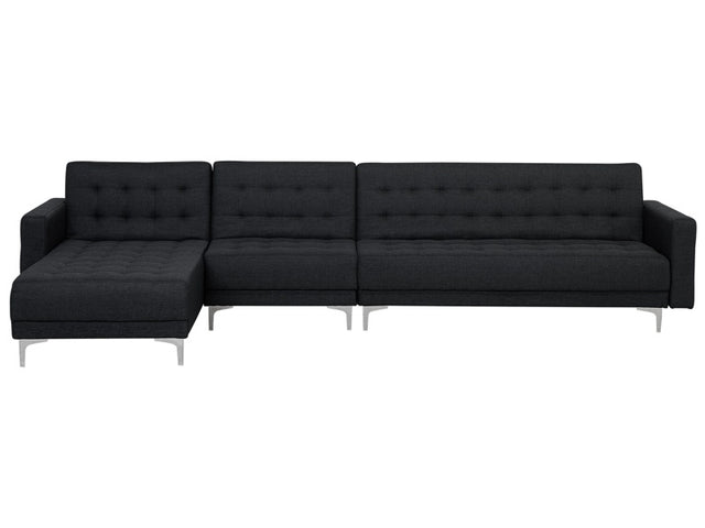 Corner Sofa Bed Graphite Grey Tufted Fabric Modern L-Shaped Modular 5 Seater Right Hand Chaise Longue Beliani