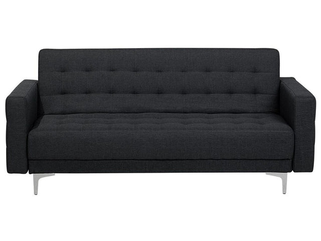 Sofa Bed Graphite Grey Tufted Fabric Modern Living Room Modular 3 Seater Silver Legs Track Arm Beliani