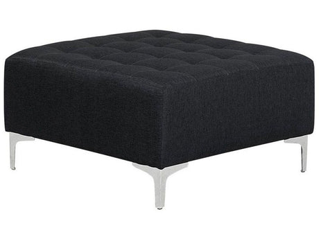 Ottoman Graphite Grey Tufted Fabric Modern Living Room Square Footstool Silver Legs Beliani