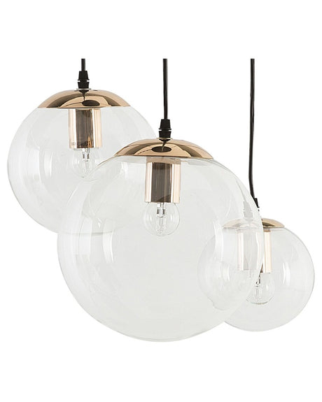 3 Light Pendant Lamp Transparent Glass Golden Metal Element Beliani