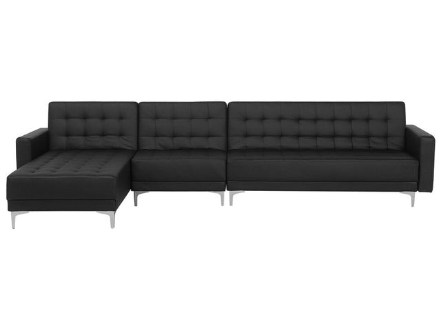 Corner Sofa Bed Black Faux Leather Tufted Modern L-Shaped Modular 5 Seater Right Hand Chaise Longue Beliani