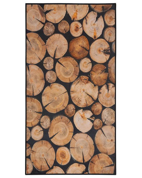 Area Rug Carpet Brown Fabric Modern Pattern Wood Log 3D Print Rectangular 80 x 150 cm Beliani