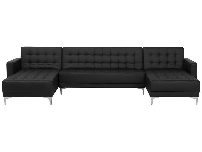 Corner Sofa Bed Black Faux Leather Tufted Modern U-Shaped Modular 5 Seater with Chaise Lounges Beliani