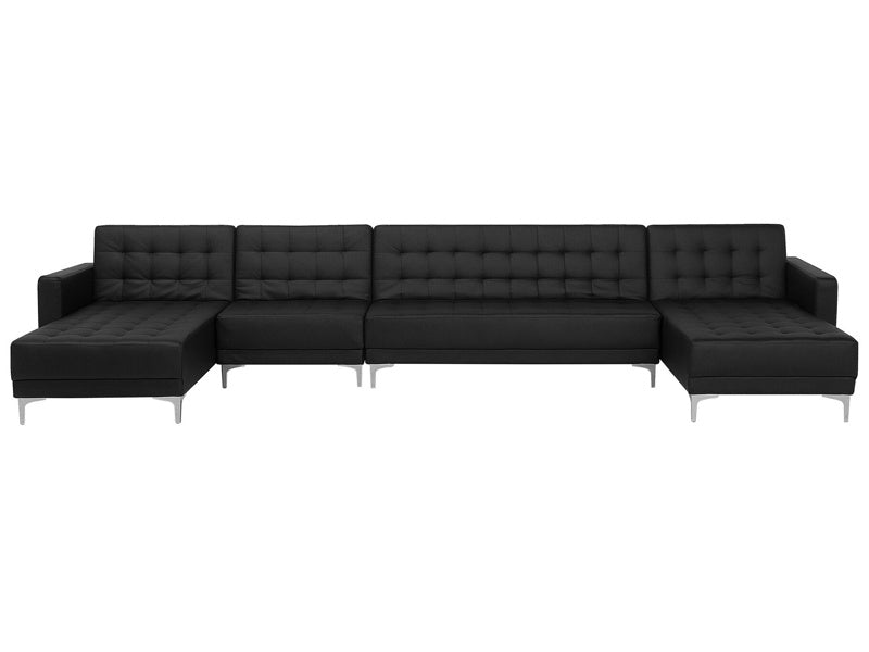 Corner Sofa Bed Black Faux Leather Tufted Modern U-Shaped Modular 6 Seater with Chaise Lounges Beliani