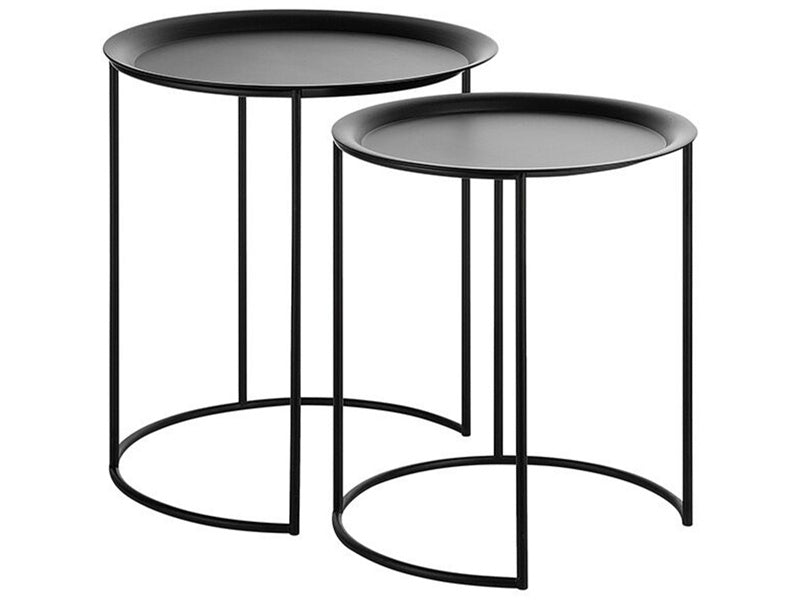 Nest of 2 Tables Black Metal Round Tray Top Industrial Minimalistic Beliani