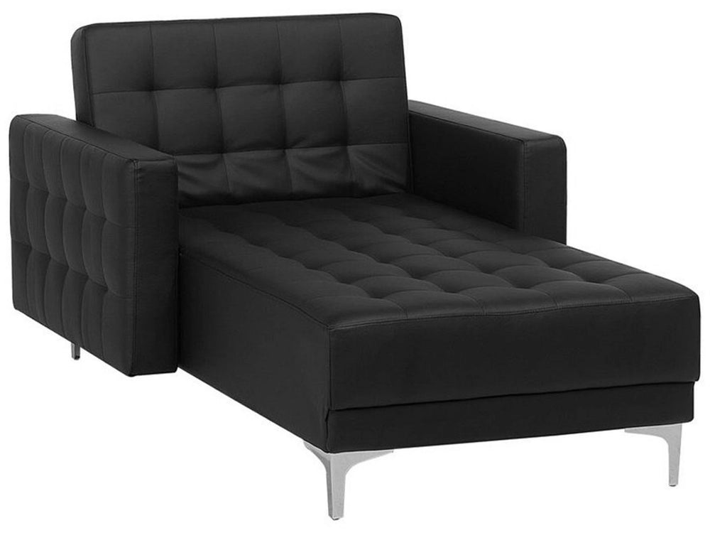 Chaise Lounge Black Faux Leather Tufted Modern Living Room Reclining Day Bed Silver Legs Track Arms Beliani