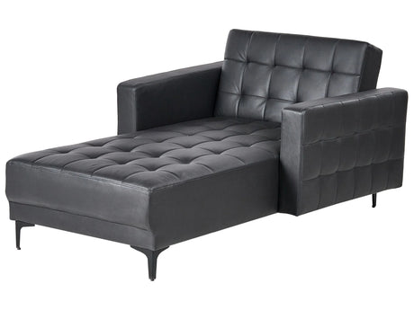 Chaise Lounge Black Faux Leather Tufted Modern Living Room Reclining Day Bed Silver Legs Track Arms Beliani