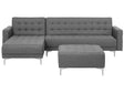 Corner Sofa Bed Grey Tufted Fabric Modern L-Shaped Modular 4 Seater with Ottoman Right Hand Chaise Lounge Beliani