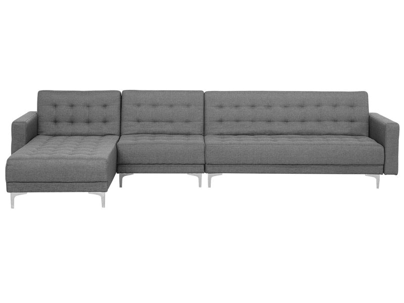 Corner Sofa Bed Grey Tufted Fabric Modern L-Shaped Modular 5 Seater Right Hand Chaise Longue Beliani