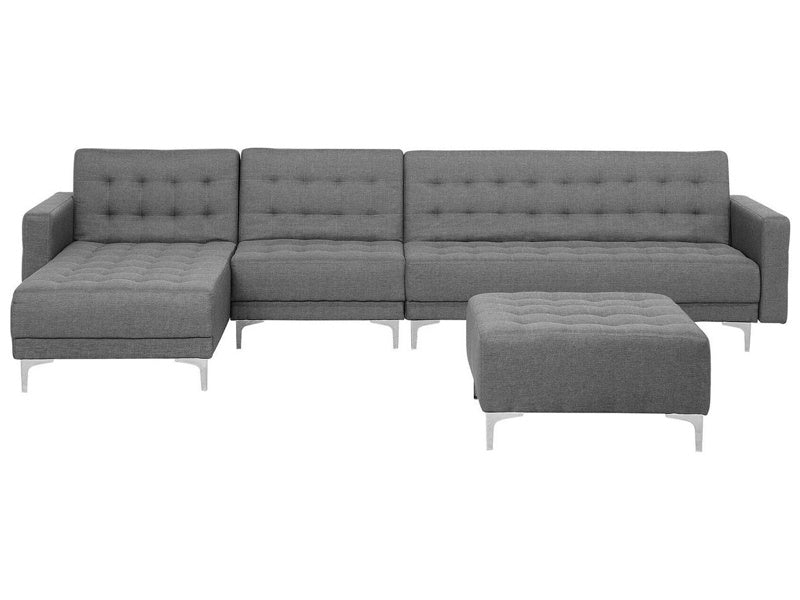 Corner Sofa Bed Light Grey Tufted Fabric Modern L-Shaped Modular 5 Seater Right Hand Chaise Lounge Beliani