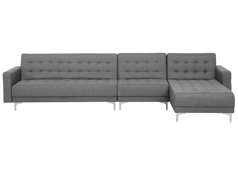 Corner Sofa Bed Light Grey Tufted Fabric Modern L-Shaped Modular 5 Seater Left Hand Chaise Longue Beliani