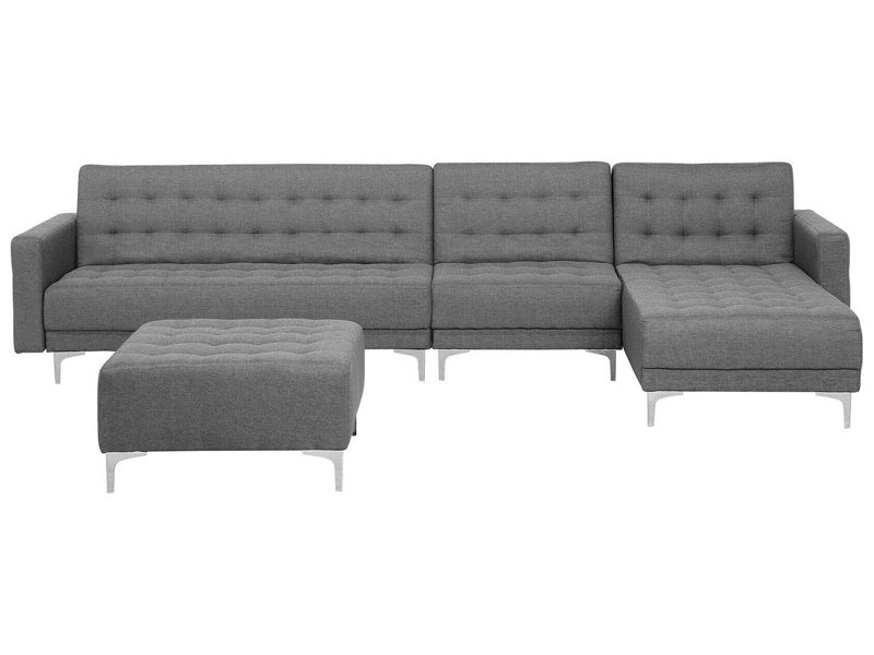 Corner Sofa Bed Light Grey Tufted Fabric Modern L-Shaped Modular 5 Seater Left Hand Chaise Lounge Beliani