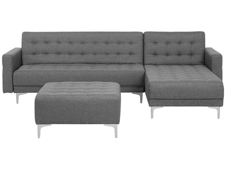 Corner Sofa Bed Grey Tufted Fabric Modern L-Shaped Modular 4 Seater with Ottoman Left Hand Chaise Lounge Beliani