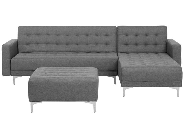 Corner Sofa Bed Grey Tufted Fabric Modern L-Shaped Modular 4 Seater with Ottoman Left Hand Chaise Lounge Beliani