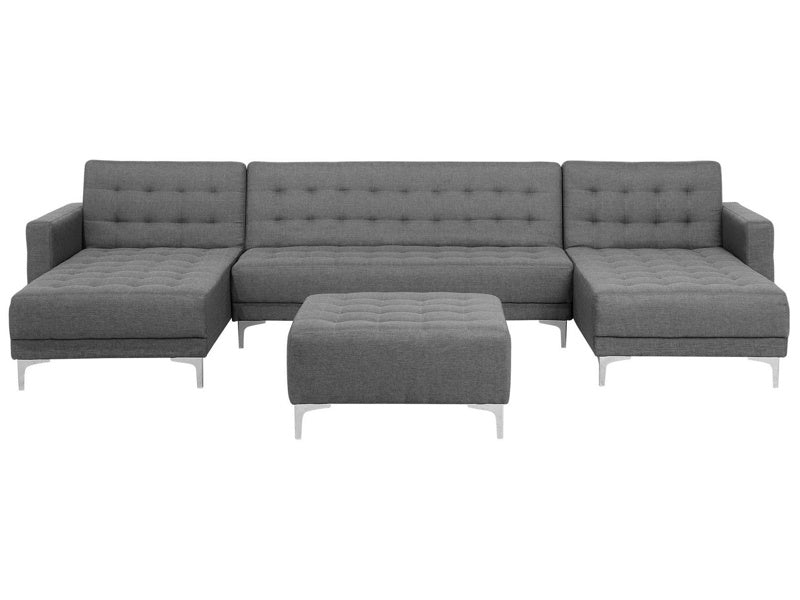 Corner Sofa Bed Grey Tufted Fabric Modern U-Shaped Modular 5 Seater with Ottoman Chaise Lounges Beliani