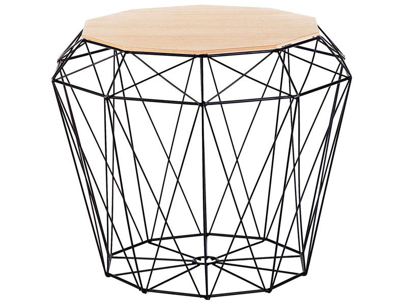 Side Table Light Wood and Black Metal Base 43 x 43 cm Removable Top Geometric Glam Beliani