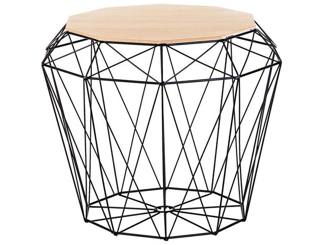 Side Table Light Wood and Black Metal Base 43 x 43 cm Removable Top Geometric Glam Beliani