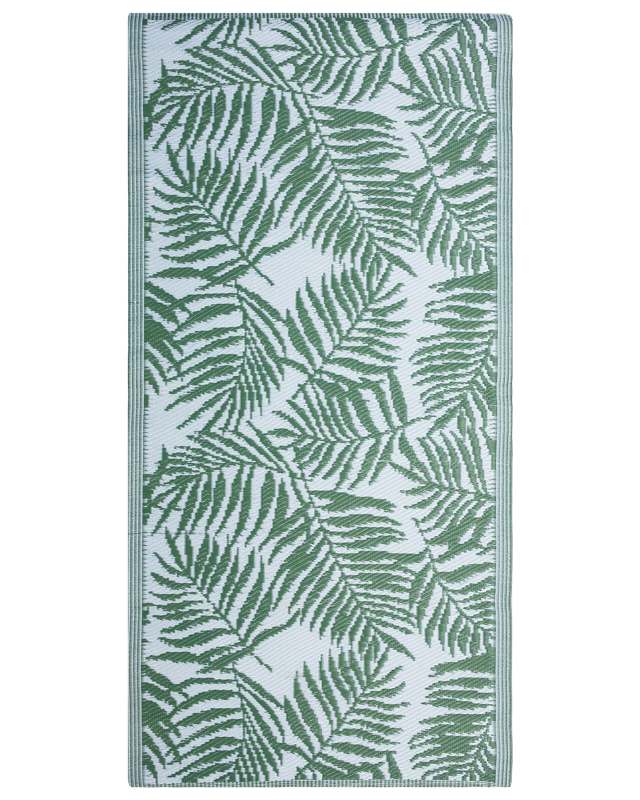 Outdoor Rug Dark Green PP 90x150 cm Reversible Palm Leaf Pattern Beliani