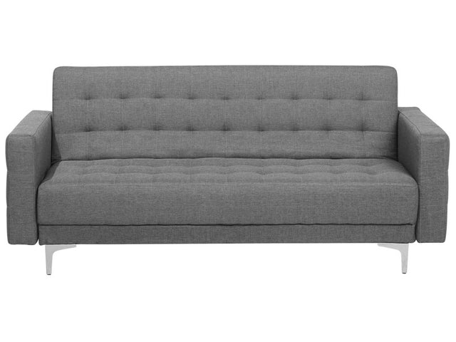 Sofa Bed Grey Tufted Fabric Modern Living Room Modular 3 Seater Silver Legs Track Arm Beliani