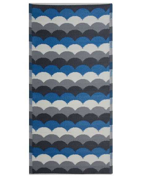 Outdoor Rug Mat Blue Synthetic 90 x 180 cm Scale Geometric Pattern Eco Friendly Modern Minimalist Beliani