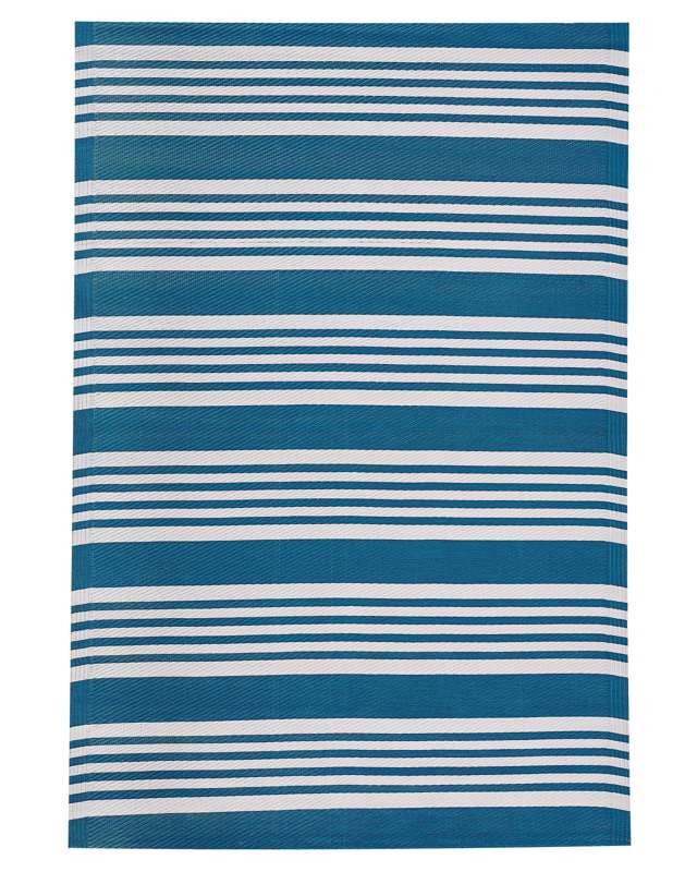 Outdoor Rug Mat Blue Synthetic 120 x 180 cm Striped Geometric Pattern Eco Friendly Modern Minimalist Beliani